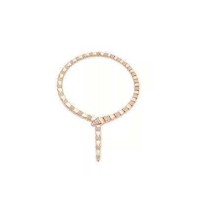 BVLGARI SERPENTI 18KT PINK GOLD NECKLACE WITH PAVÉ DIAMONDS 